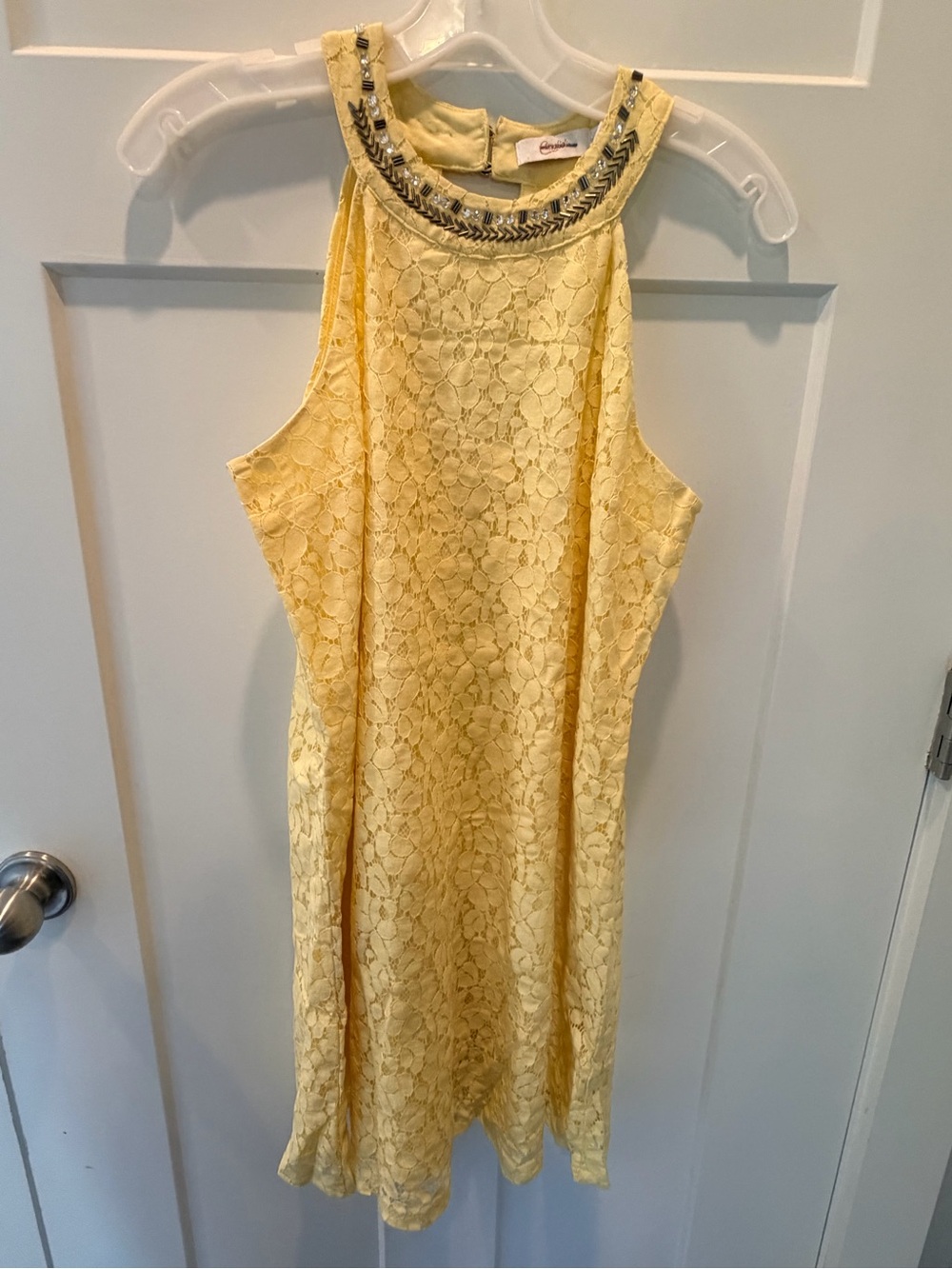 Candie’s Yellow Lace Beaded Neck Shift Dress Sleeveless Medium